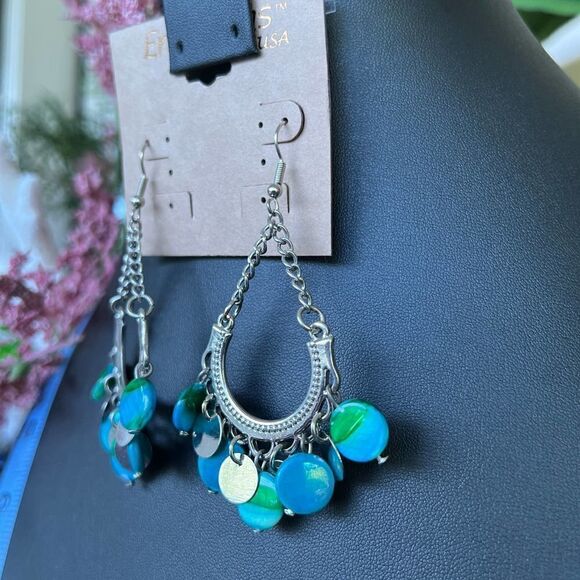 Silver/Blue Green Dangle Erica Lyons Fashion Earrings $16ea / 3 for $25 - Picture 1 of 9